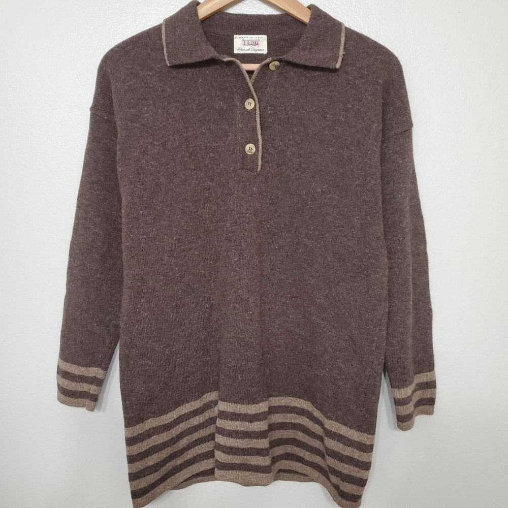 SISLEY Italy Knit Wool Stripe Polo Sweaters